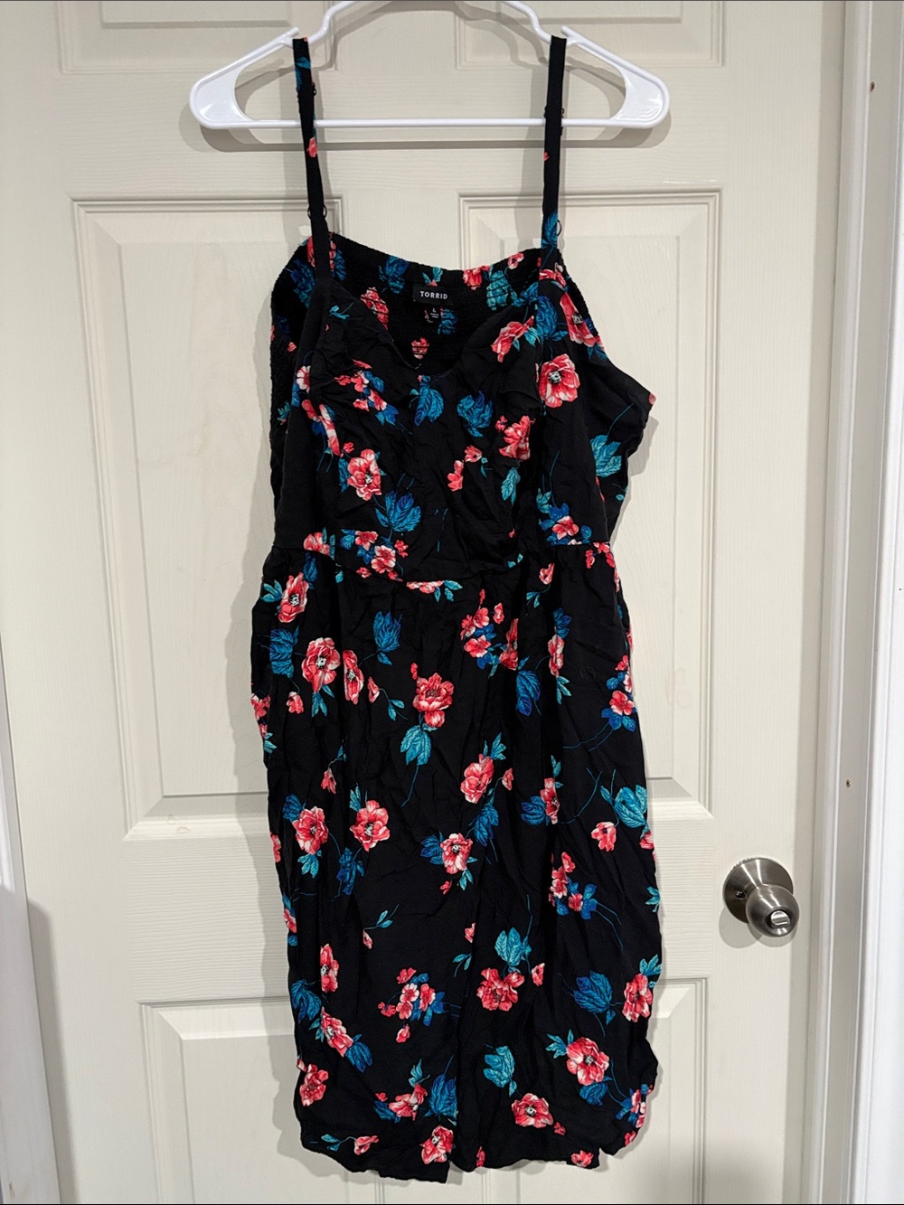 torrid Black Midi Dress with Pink & Teal Floral Print with pockets